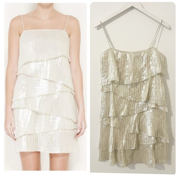 Loeffler Randall Dresses & Skirts - Loeffler Randall Silk Metallic Tiered Dress Cocktail Size 4